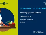 A flyer advertising the GM Business Growth Hub's Starting up in Hospitality event.